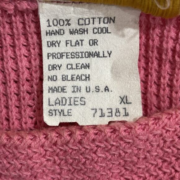 Vintage Pink Floral Embroidered Sweater 100% Cotton Nancy Miles USA Cottage - Picture 4 of 5